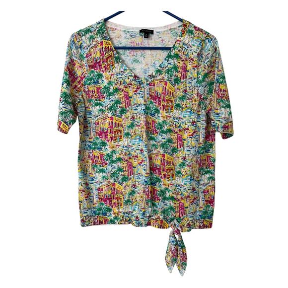 Talbots Santorini Greece Print Cotton Sweater Size Medium - Picture 2 of 6